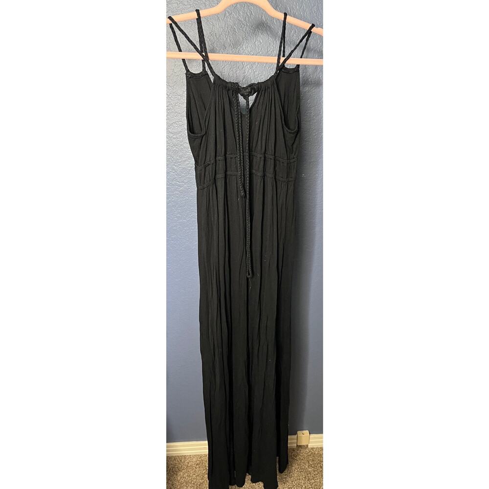 Old Navy Black Maxi Dress Braided Strappy Tie Back Boho Rayon Size M - Picture 2 of 6